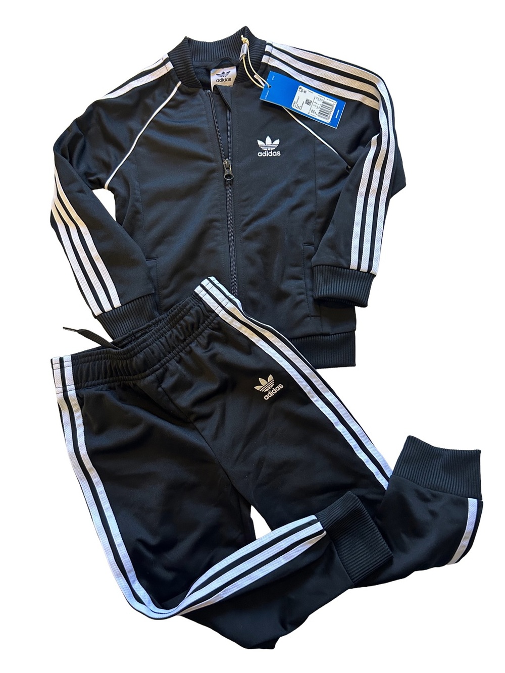 adidas Black & White 3-Stripe Kids Track Jacket and Joggers Size 4T